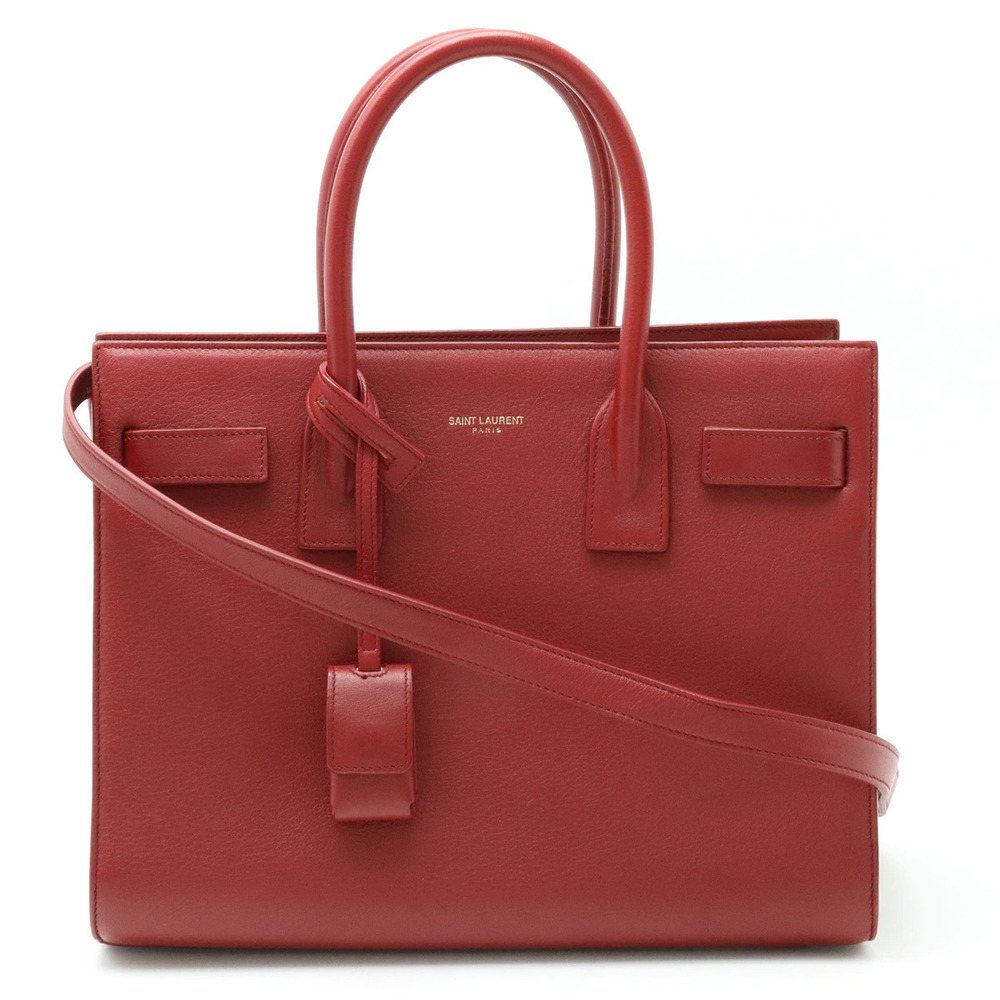 SAINT LAURENT PARIS YSL Yves Sac de Jour Handbag Shoulder Leather Red